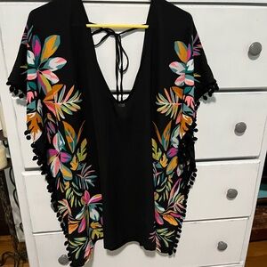 Xhilaration Black Floral Swim Cover-Up